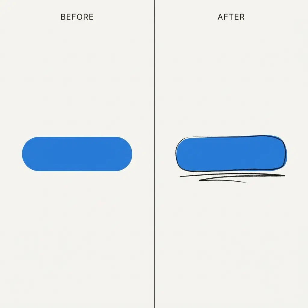 Before and after comparison of a generic button versus one with a hand-drawn scribble accent